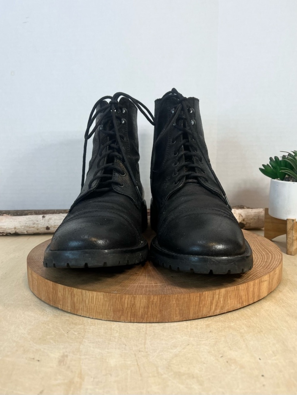 To Boot New York Black Distressed Leather Cap Toe Lug Sole Boots - Men's 10 - Picture 7 of 14
